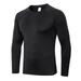 Men's Fitness Long-sleeved Stretch Tight Sports Running Training Suit T-shirt Top Black M
