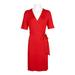 Adrianna Papell V-Neck Short Sleeve Tie Side Solid Faux Wrap Rayon Jersey Dress-MOROCCAN RUBY