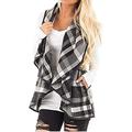 Womens Collar Waistcoat Plaid Jacket Duster Coats Ladies Outwear Loose Cardigan