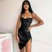 New Women's Sleeveless Solid Satin Backless Bandage Ruched Mini Dress Sexy Party Club Clothings Lace Up Dress