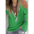 Women's Solid Color and V-neck T-shirt Sequined Long-Sleeved Top Off-the-Shoulder Top