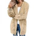 Cocloth Women Warm Teddy Bear Fluffy Coat Hooded Fleece Jacket Casual Outwear Plus Size