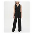 TOMMY HILFIGER Womens Black Sleeveless V Neck Wide Leg Jumpsuit Size 14