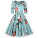 MINTLIMIT Women's Vintage Elegant Sweetheart Casual Party Cocktail Swing Work Midi Dress with Pockets (Floral Mint Green,Size XXL)