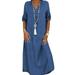 Women's Summer Short Sleeve V Neck Denim Dresses Maxi Dress Split Plus Size Casual Sundress