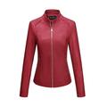 Giolshon Women Faux Leather Jacket Short Slim Moto Coat for Spring Fall PU Outerwear L