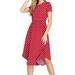 YUNDAI Women's Short Sleeve Polka Dot Casual Dress Pleated Loose Flowy Midi Dress With Pocket Small, Red