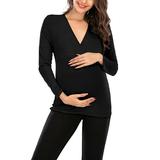 Women's V-neck Modal Long Sleeve Maternity Nursing Top Solid Color Base Shirt