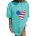 Womens Love Print Round Neck T-shirt Mid-length Casual Loose Short Sleeve Tee