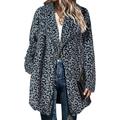 Celmia Women Long Sleeve Lapel Leopard Print Casual Winter Coat