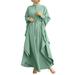 ZANZEA Dresses for Women Vintage Palazzo Zipper Open Belted Retro Plain Muslim Dress
