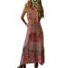 Plus Size Boho Floral Long Maxi Dress for Women Short Sleeve Wrap Boho Floral Maxi Dress Ladies Summer Sundress Party Holiday Gradient Long Dress Ladies Straps Swing Sundress