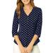 Allegra K Women's Polka Dots 3/4 Sleeve Casual Button Front Blouse Top