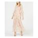 AVEC LES FILLES Womens Pink Ruffled Floral Long Sleeve V Neck Maxi Drop Waist Dress Size 4