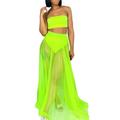 Women Swim Strapless Bandeau Tops + Swim Brief + Mesh Maxi Skirt