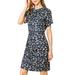 Allegra K Junior's Floral Cowl Neck Short Sleeve Ruched Sheath Dress