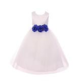 Kids Dream Girls White Royal Blue Floral Satin Junior Bridesmaid Dress