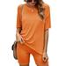 Women's Two Piece Outfits Tracksuit Jogger Suit Comfy Cotton Sweatshirt and Sweatpants Short Sleeve Sports Sets Orange S