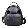 Winnereco Women PU Leather Cartoon Cat Printed Backpack School Bag(Black)