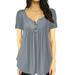 Women Plus Size T-shirt Buttons Pleated Solid Loose Blouse Tunics Casual Tops S-5XL for Lounging Streets Holiday