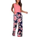 Womens Casual Sleeveless Boho Floral Loose Jumpsuit Rompers Wide Leg Pants Summer Tank Clubwear Holiday Playsuit