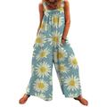 Casual Loose Jumpsuit for Women Boho Floral Print Spaghetti Strap Rompers Ladies Overall Pants Trousers with Pockets