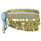 BellyLady Multi-Row Gold Coins Belly Dance Skirt Wrap & Hip Scarf, Gift Idea-Lake Blue