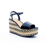 Schutz Lohane Black Espadrille Leather Vamp Ankle Strap Platform Wedge Sandal (9.5)