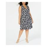 JESSICA HOWARD Womens Navy Belted Floral-print V Neck Below The Knee Wrap Dress Party Dress Size 14W