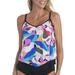 Maxine Womens Petals Print Handerchief Hem Tankini Top