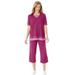 Woman Within Women's Plus Size Striped Inset & Capri Set Pants