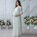 Tomshoo Women Maternity Dress Lace Long Sleeve Pregnant Photo Shoot Party Gown Photography Maxi Dress Black/White/Burgundy