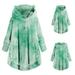 Teddy Bear Coat for Womens Cardigan Ladies Fleece Fur Hooded Fluffy Jacket Tie Dye Tops Green Plus Size M-5XL