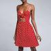 Women Sleeveless Polka Dot Dress Spaghetti Strap Front Knot Cutout Button Pocket Backless Party Holiday Mini Dress