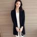 Preppy Style Loose Casual Solid Color Knit Thick Cardigan Fashion Trend Long-Sleeved Women's Pockets Coat Black XL