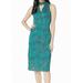 SAM EDELMAN Womens Teal Lace Floral Sleeveless Keyhole Knee Length Sheath Evening Dress Size 8