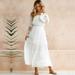 Women Maxi Long Dress Off the Shoulder Lace Flare Sleeve Elegant Evening Party Boho Dress White/Black