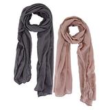 Women Cotton Scarf Lady Light Soft Solid Scarf Wrap Large Sheer Shawl Wraps for Adult Kids Using (Khaki, Dark Grey, 2 Pieces)