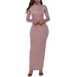 Women's Slim Fit Plus Size High Neck Long Sleeve Bodycon Party Plain Maxi Dress