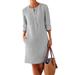 Women's Retro National Style Popular Large Size Cotton and Linen Long-Sleeved Shirt Dress