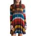 LilyLLL Spring Womens Long Sleeve Flannel Tunic Tops Striped Print Mini Dress