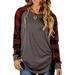 Long Sleeve Sweatshirt for Women Plaid Raglan T-Shirts Tops Splice Patchwork Long Sleeve Pullover Autumn Fall Baggy Tunic Tee Blouse Plus Size for Lady Office Wear Soft Comfy Cozy