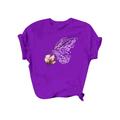 UKAP Casual Loose Basic Top for Summer Women Short Sleeve Crew Neck Baggy Blouse with Butterfly Graphic Purple XL(US 12-14)