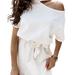 Women Solid Color Dress Short Sleeve Elegant Office Ruffle Off-Shoulder Dress for Daily Party