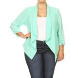 Women's Solid Casual Plus Size Loose Fit Draped Cardigan Blazer Jacket/Made in USA XL 2XL 3XL