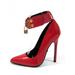 Highest Heel Womens 5" Pump W/Ankle Cuff Pad Lock Red Patent PU Shoes