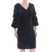 DKNY Womens Black Ruched Sleeve 3/4 Sleeve V Neck Knee Length Cocktail Dress Size 6
