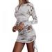 Sonbest Ladies Sexy Round Neck Print Ruffled Tie Long Sleeve Slim Women Casual Fashion Dress L