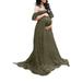 Sexy Dance Women's Off Shoulder Short Sleeve Maternity Maxi Dress Pregnant Lady photography lace trailing Gown for Photoshoot Navy Green L(US 10-12)