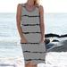 New Women's Striped Dress Crewneck Sleeveless Printed Bodycon Dress Casual Dress Stylish Tribal Style Print Dress Pocket Vest Dress